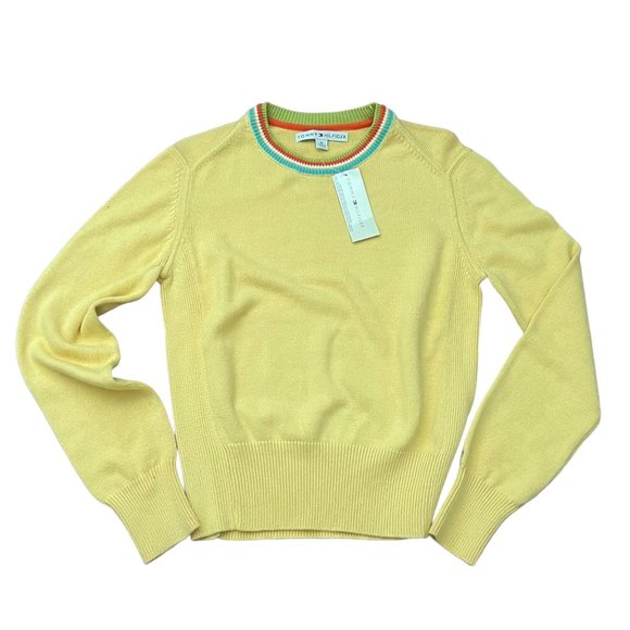 Tommy Hilfiger Vtg Y2K NOS Lightweight Knit Womens Yellow Crewneck Sweater Sz M - Picture 1 of 9